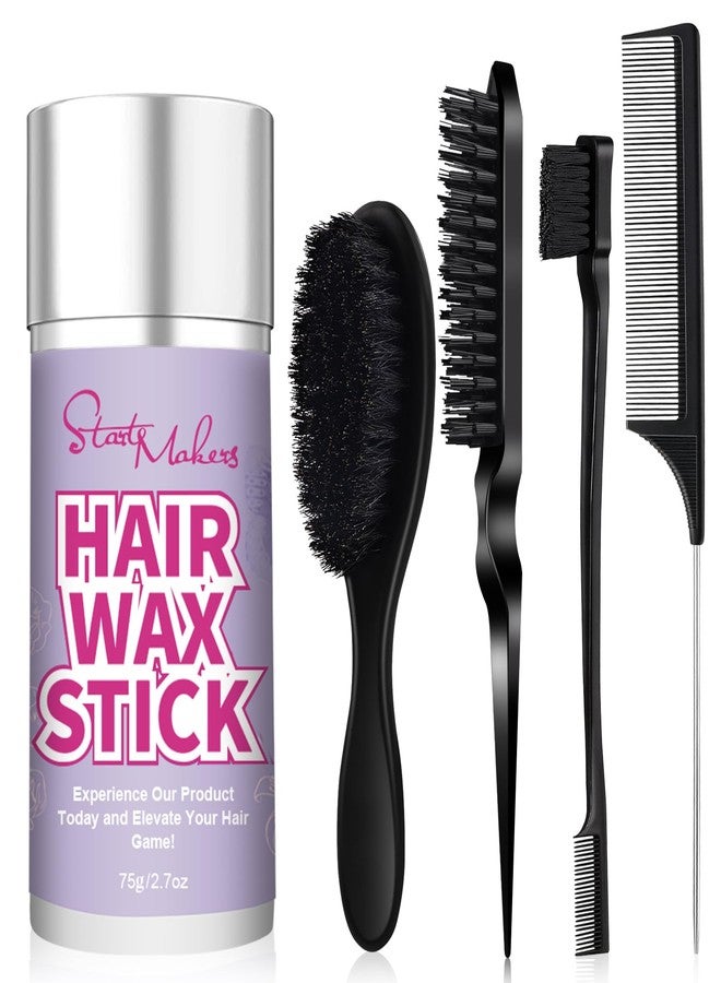 START MAKERS Hair Wax Stick and Slick Back Hair Brush Set for Women Kids Men 5PCS, with Edge Brush, Teasing Brush, Rat Tail Comb & Mini Boar Bristle Brushes for Flyaways, Control, Sleek, Ponytail Buns - Image 1